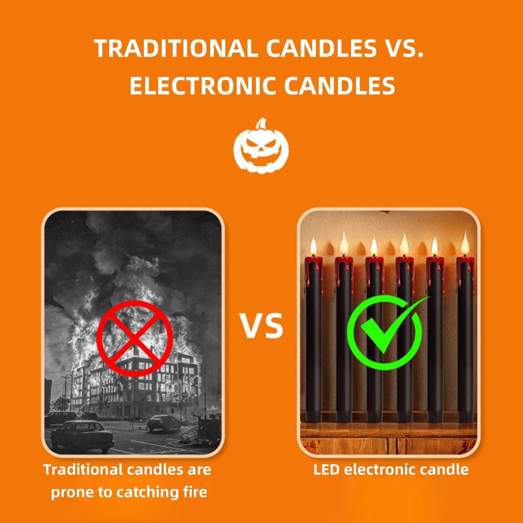 Halloween Black Conical Flameless Candle, 3D Flame Halloween Decorative Candle Light Remote Control LED Electronic Tearful Candle Light