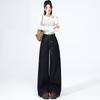 Design lace-up high-waisted wide-leg jeans women's autumn new loose and thin straight floor pants