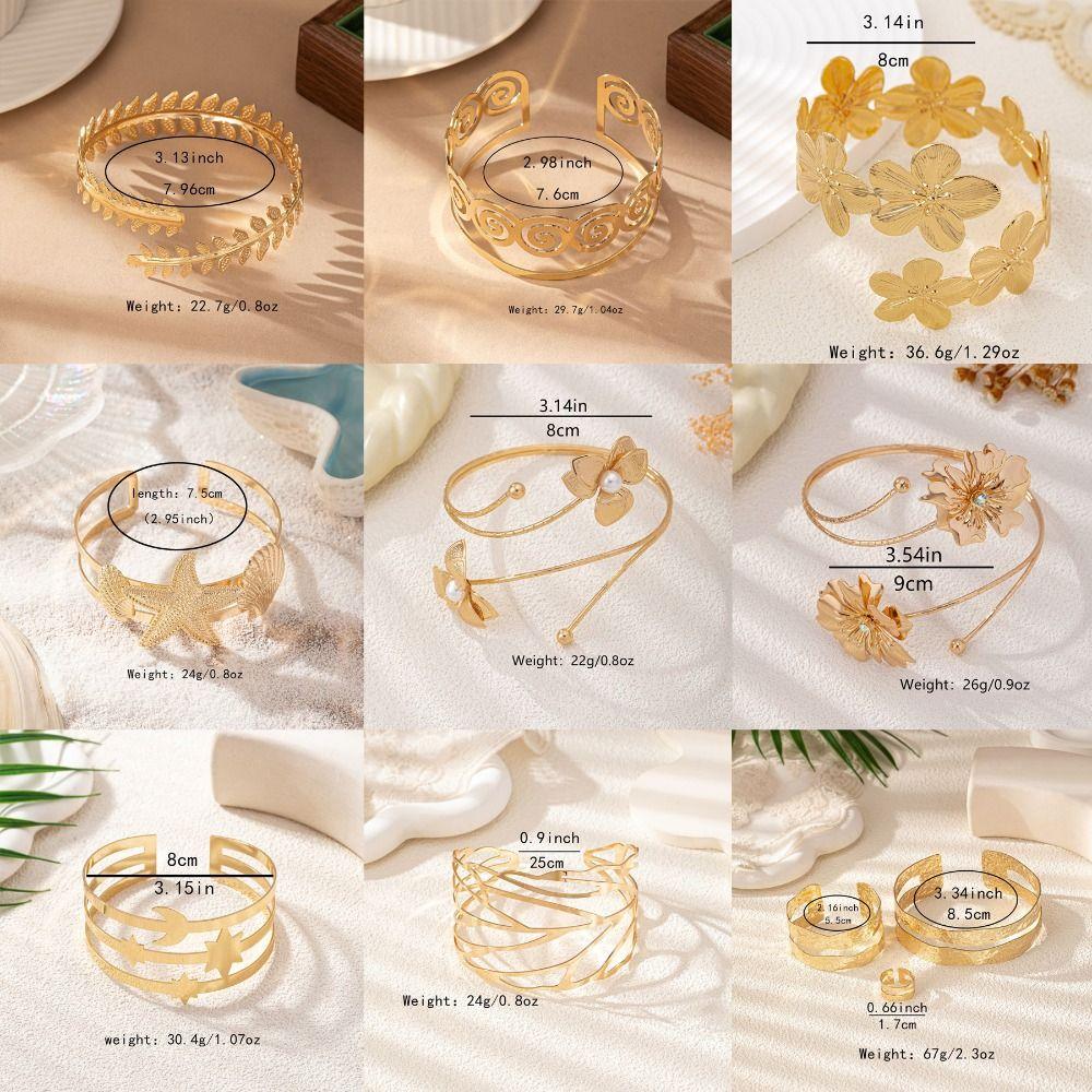 Glamorous Metal Tassel Arm Chain Multi Style Fashion Flower Bracelet Retro Adjustable Wide Open Bangle Hand Jewelry