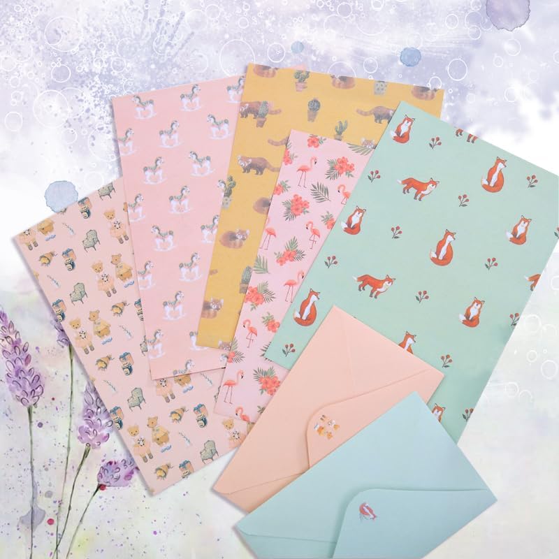 90PCS Stationary Paper and Envelopes Set, Writing Paper Stationery Set,10 Different Style Cute Writing Stationery Paper Letter Set(60 Stationery
