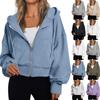 Women's Fashion Winter Long Sleeve Hooded Zipper Solid Color Loose Hooded Jacket