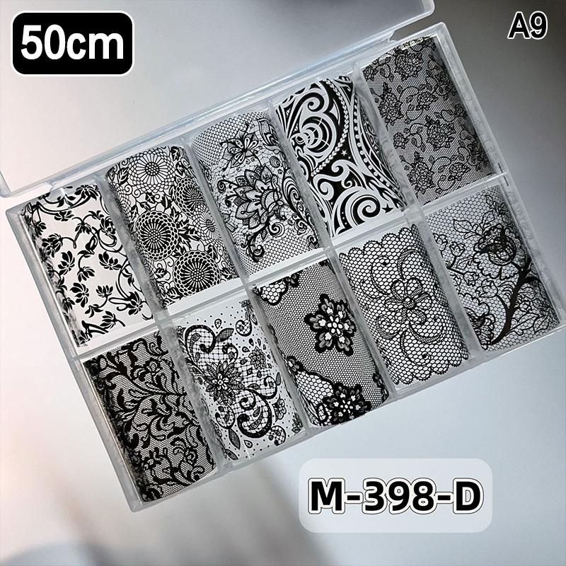 10 Rolls Nail Transfer Foils Sticker Black White Red Lace Flowers Nail Art Nail Charms Diy Nail Decoration Manicure Accessories