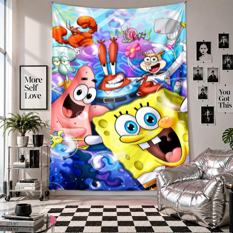 Wall TapestrySpongeBob Football Art Hanging Cloth Decorative Background Cover for Room Decoration
