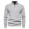 Pull en tricot pour homme Hiver Fermeture éclair Col montant Couleur unie Manches longues Casual Coupe ajustée Mélange de coton