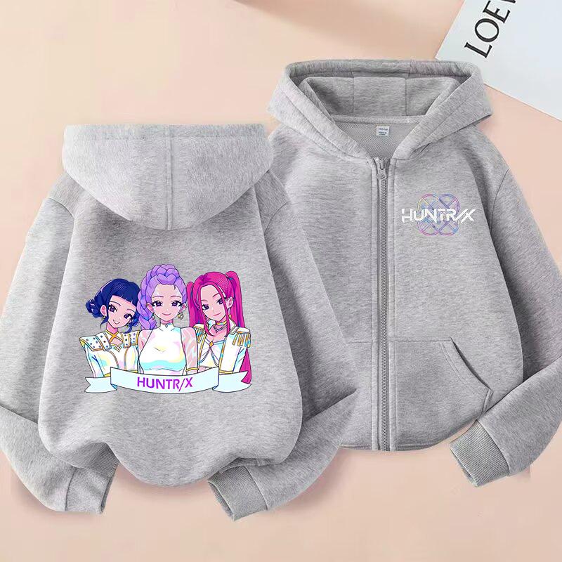 Peripheral print fashion boys and girls zip hoodie casual sweater