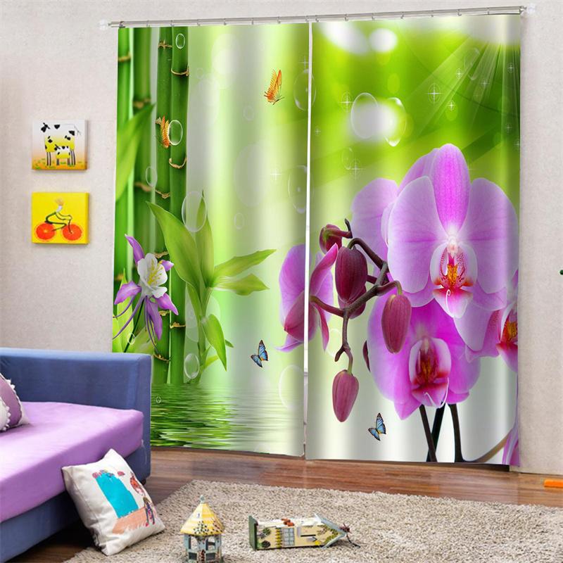 Perdea de Fereastră Ieftină din Poliester cu Imprimeu 3D Verde Zen Spa Pietre Lotus Bambus Herbal Subțire Semi Umbrire pentru Dormitor Living Cârlig