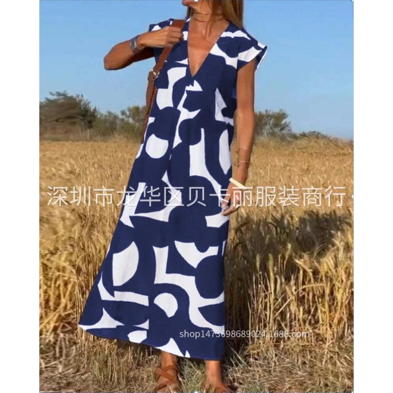 Women's Fashion Summer Spring  Short Sleeve V-Neck Casual Dresses