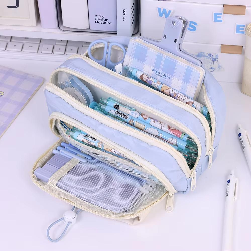 3 Layers Large Capacity Pencil Bag Aesthetic Pen Case Big Stationery Bag Zipper Pencil Pouch Children Pen Bag School Supplies