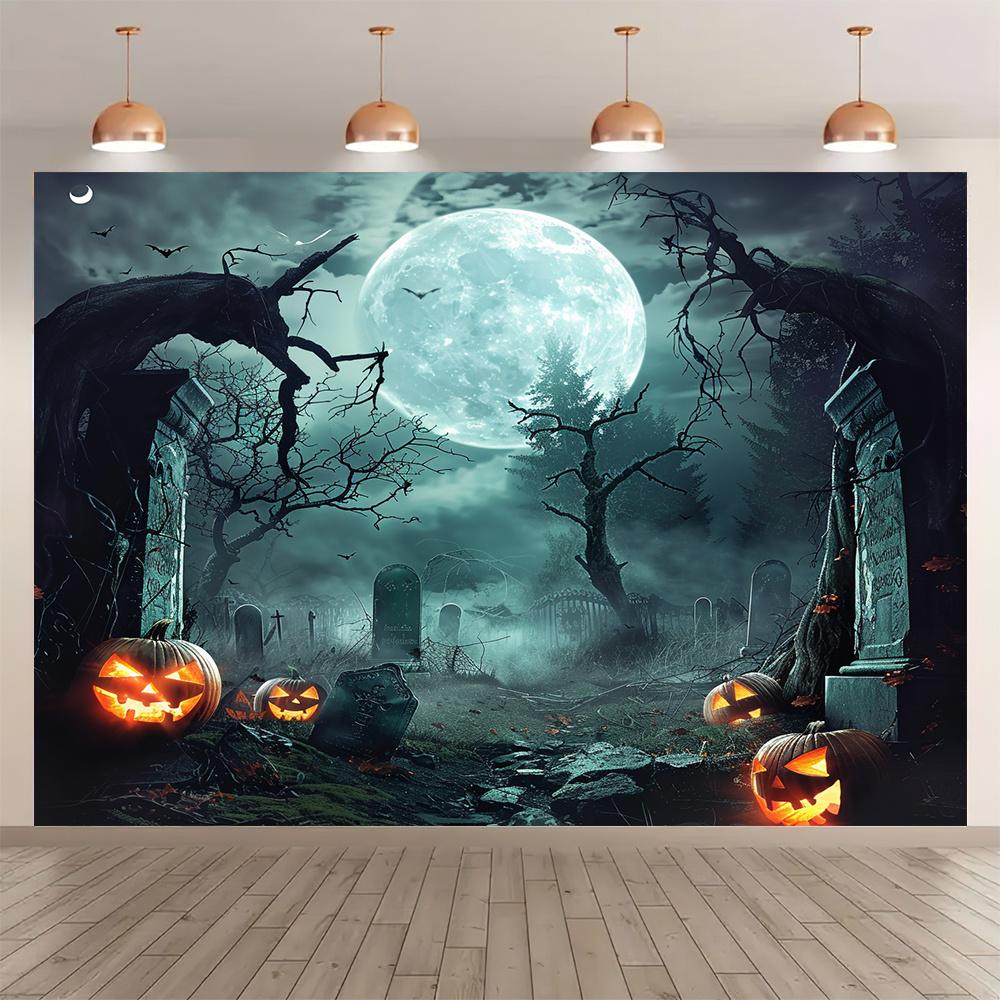 Halloween Horror Night Pumpkin Moon party decoration background cloth, suitable for indoor and outdoor decoration