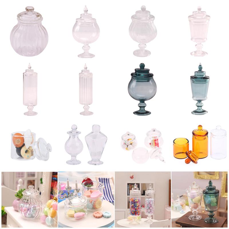 1/12 Dollhouse Miniature Glass Jar Retro Gummy Candy Biscuit Jar Bottle Modle Toy Kitchen Furniture Doll House Decor Accessoires