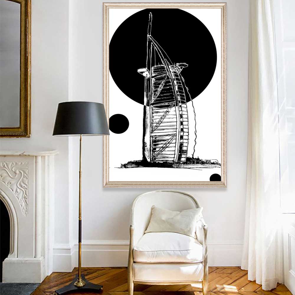 New Nordic Oil Painting Black and White Line Architectural Art Canvas Painting Living Room Corridor Office Home Decoration Mural No Frame