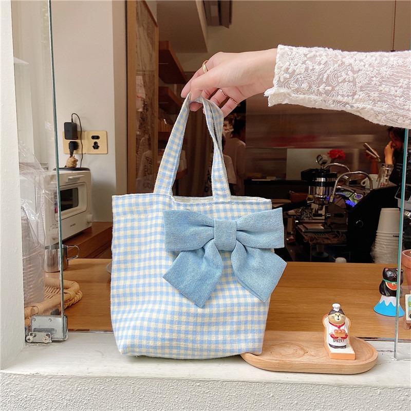 11 New Fresh Plaid Bow Hand Carry Bento Bag Cute Girl Student Tote Bag