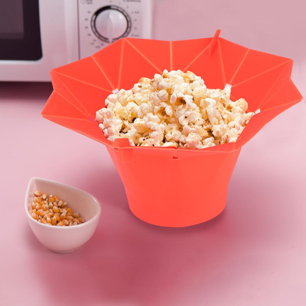 Oven Microwave Popcorn Folding Bowl Diy Silicone Popcorn Maker Machine Home Kitchen Tool Red