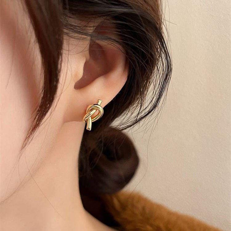 Elegant S925 Silver Knot Stud Earrings - Personalized, Hollow Design for Women