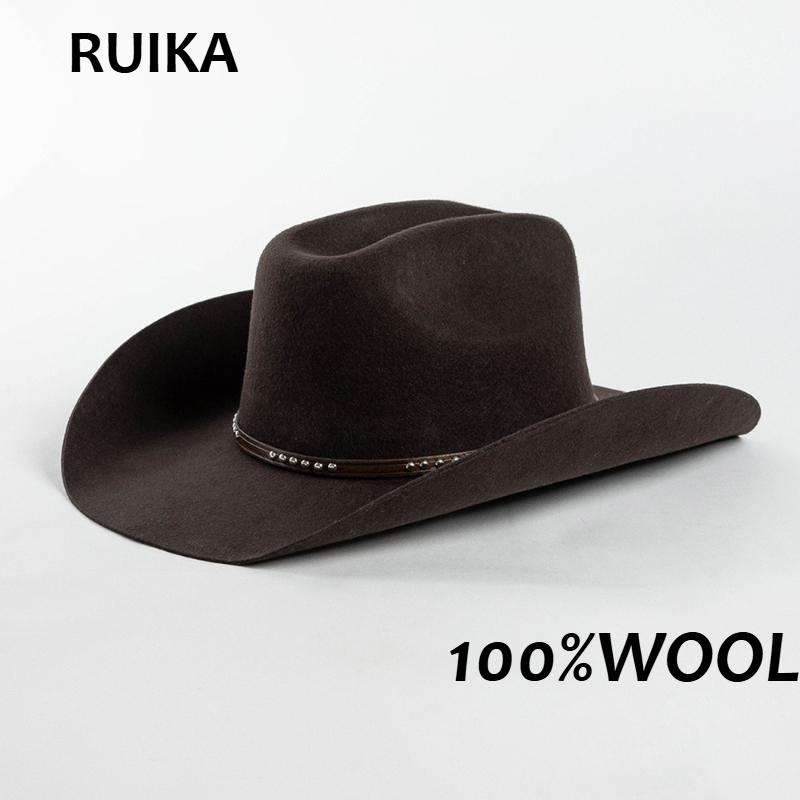Nové americké westernové vlněné kovbojské klobouky Módní venkovní klobouky s velkým okrajem Horní klobouk Britský styl Muž Gentleman Panama Jazzový klobouk proti slunci