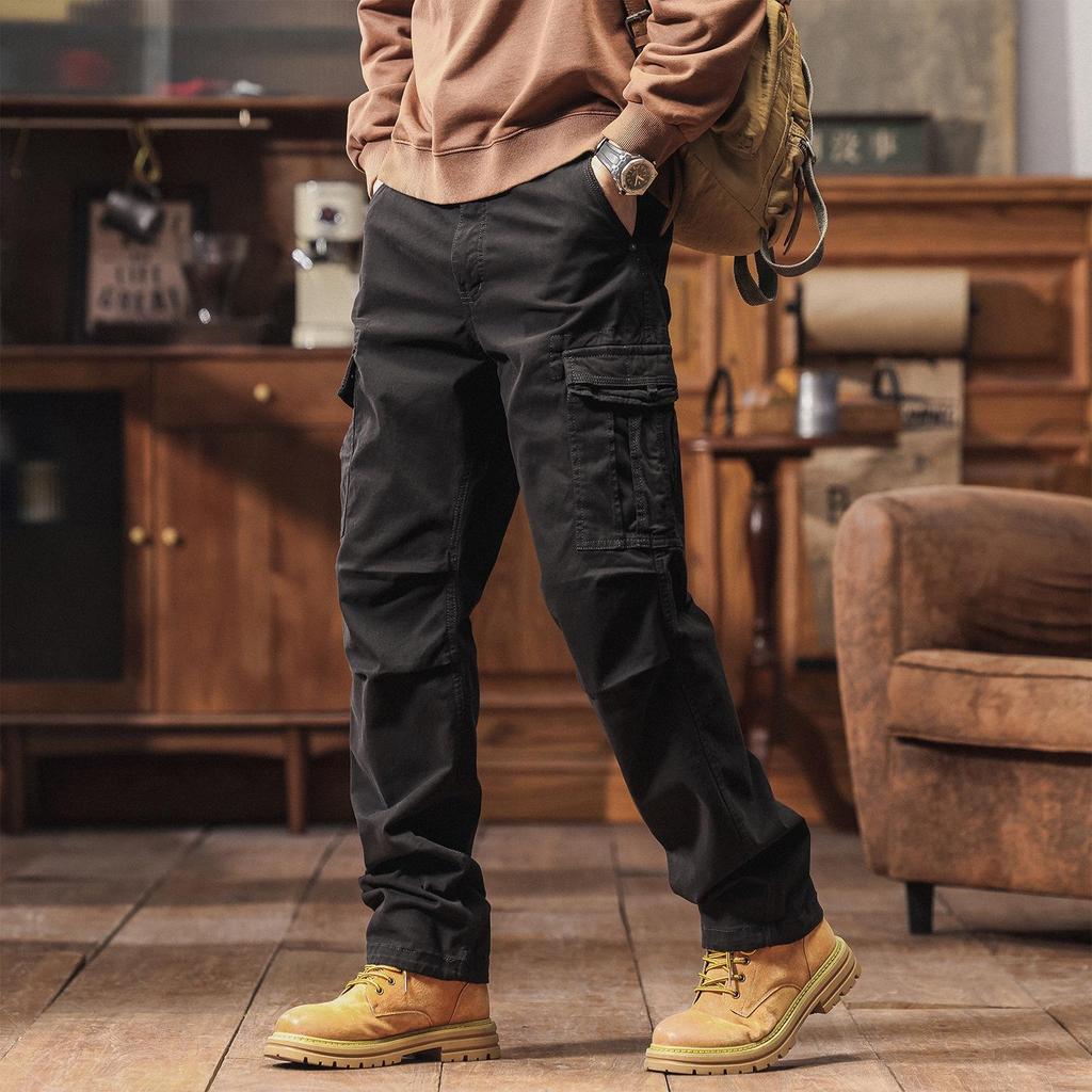 Pantaloni da lavoro rétro in cotone da uomo Autunno 2025 con tasche multiple - Gamba dritta - Abbigliamento casual da esterno