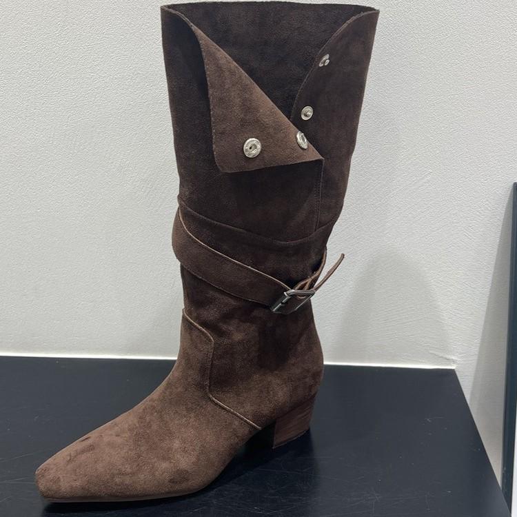 [Fanfna] Pointed High Boots Korean Version of Long Boots Women's 2025 Autumn New Brown Long Tube Thin Boots