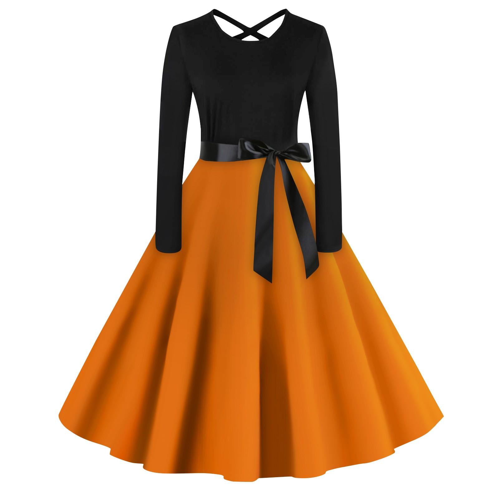 

Женское повседневное однотонное платье-пуловер с круглым вырезом и высокой талией с длинными рукавами XXL оранжевый