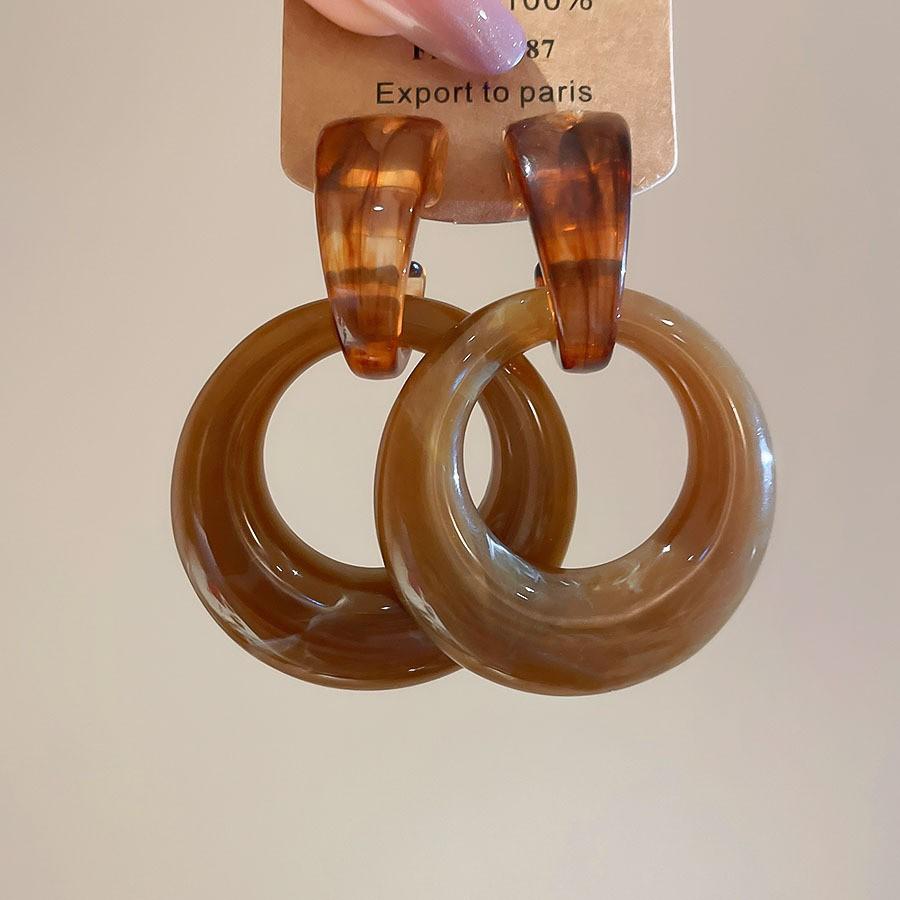 Silver Needle Retro Resin Geometric Round Oval Pendant Earrings Maillard Style Stud Earrings Niche Design Earrings Women