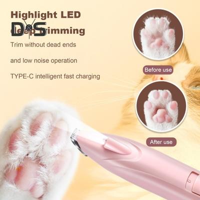 Electric Pet Hair Trimmer USB Rechargeable Dog Clipper with LED Light Quiet Pet Claw Trimmer for Cats Dogs Paws Face Ears