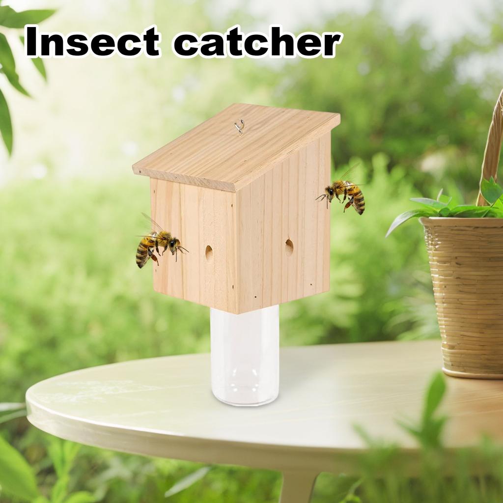 Wooden Suspended Bee Trap, Insect Bee Trap With Detachable Cover