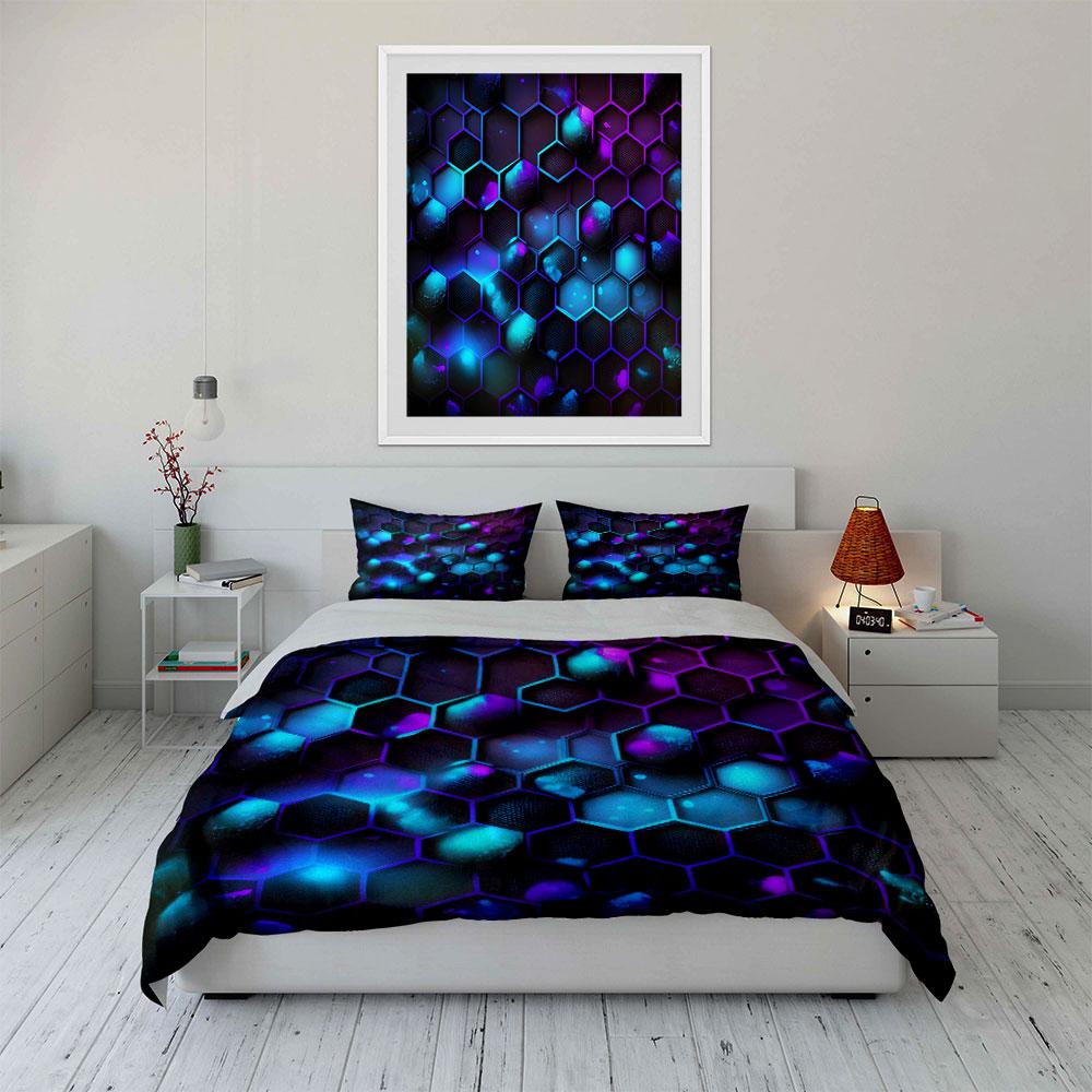 Hexagonal Neon Pattern Bedding Bedding Duvet Cover Set Duvet Cover Pillowcases (1 * Duvet Cover 2 * Pillowcases, without duvet insert)