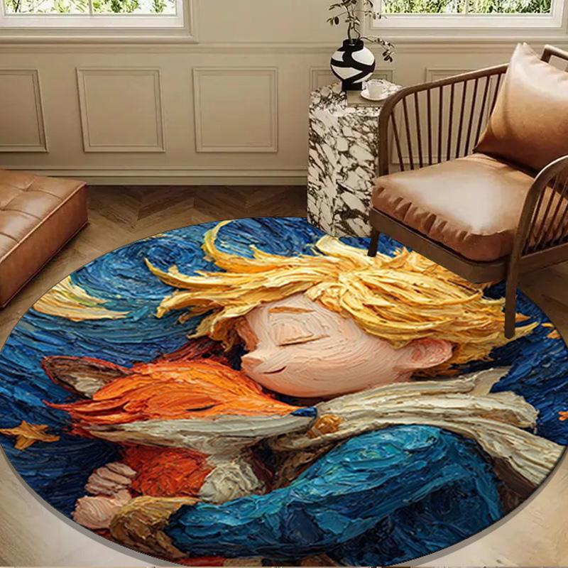 Prince's Nightly Embrace Round Rug for Livingroom,Bedroom, Palyroom, Chair Rug, Area rug, Circle Carpet, Large Size Fan Christmas gift