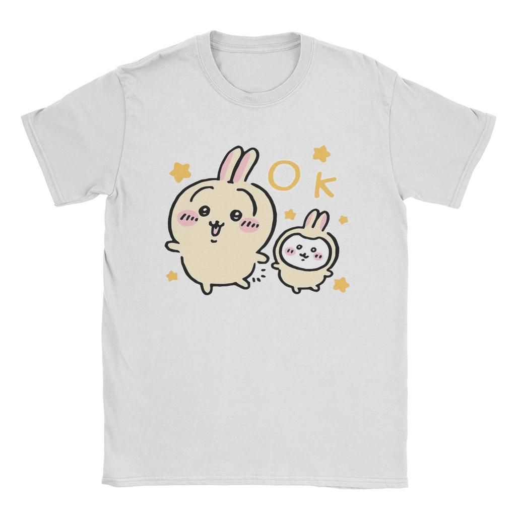 Casual Chiikawa Yellow OK T-Shirts for Men Crew Neck 100% Cotton T Shirt Short Sleeve Tee Shirt Plus Size Clothes