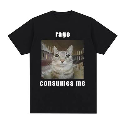 Hněv mě pohlcuje Vtipné kočičí meme Grafické tričko Móda Vintage Trička s krátkým rukávem Pánská Dámská Ležérní Bavlněná Oversized trička