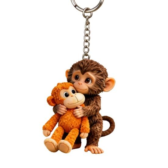 

1/2Pcs Crochet Punch Monkey Printed Keychain 3D Charm Functional Keychain Bag Keys Desk Decoration Monkey-themed Accessory B