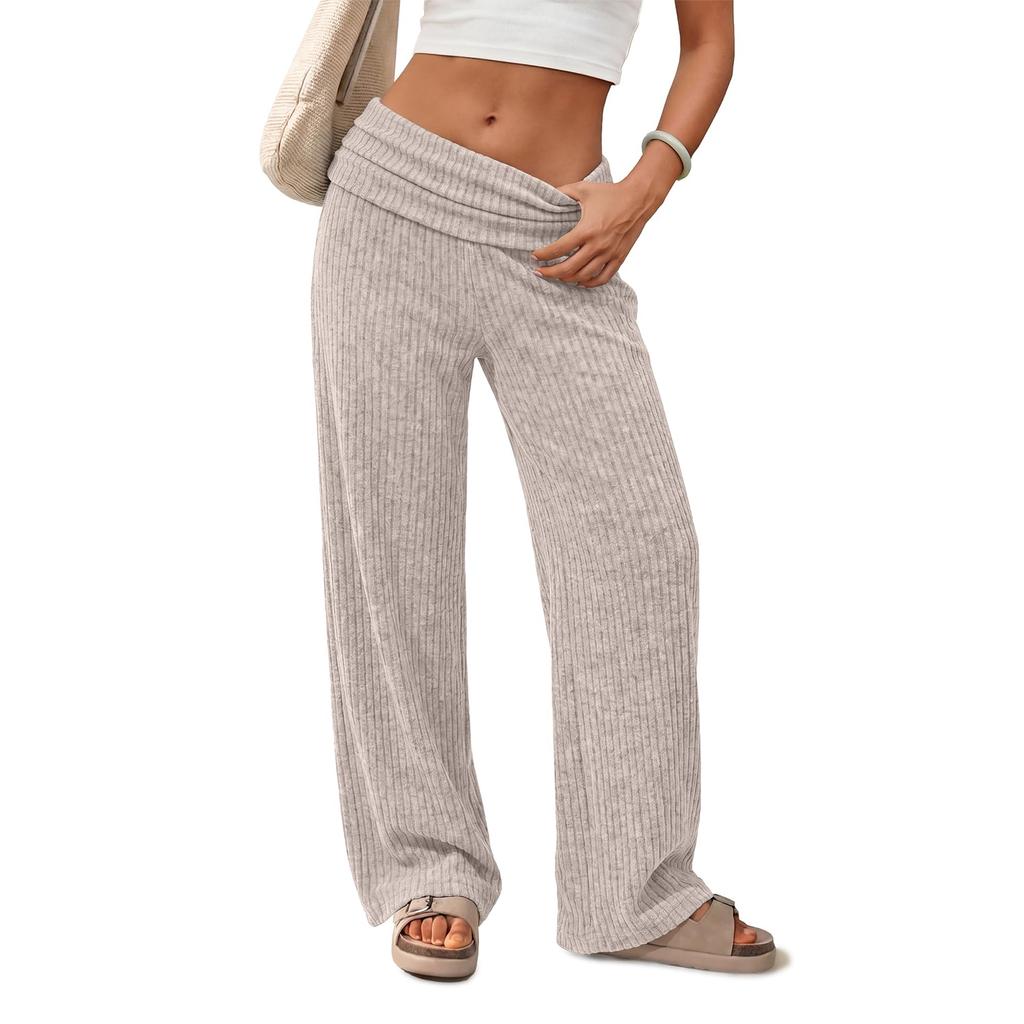 Women's High Waist Wide Leg Pants Color Soft Casual Trousers