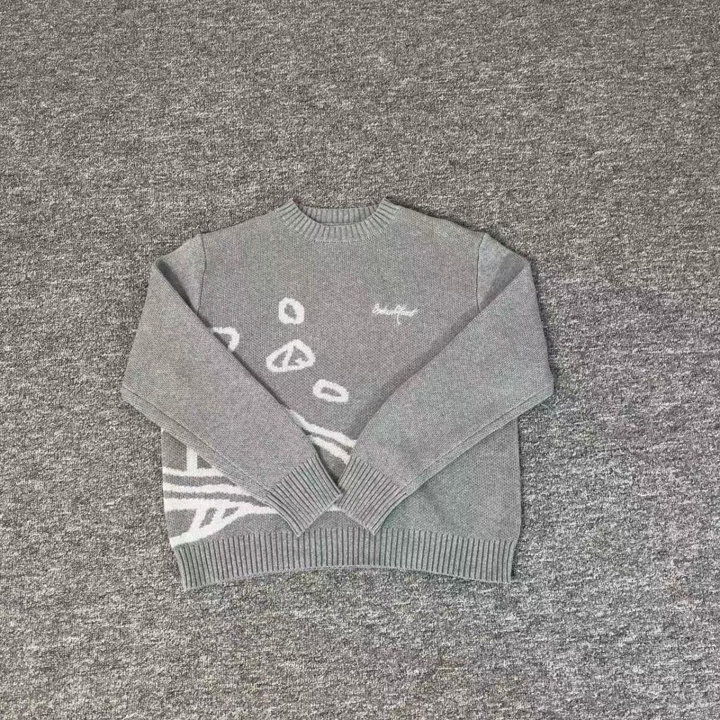 Unisex Jacquard Embroidery Street Style Sweater - Round Neck Knit Pullover for Autumn/Winter