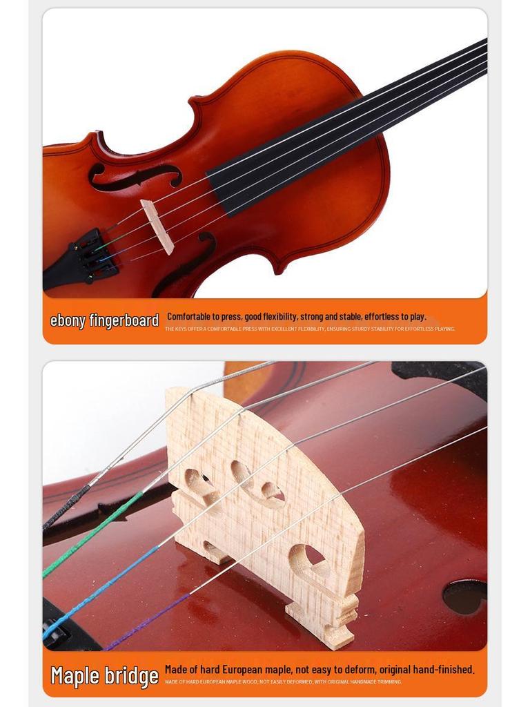 Hand-Crafted Solid Wood Violin: Suitable for Beginners and Professionals, Includes Triangle Case
