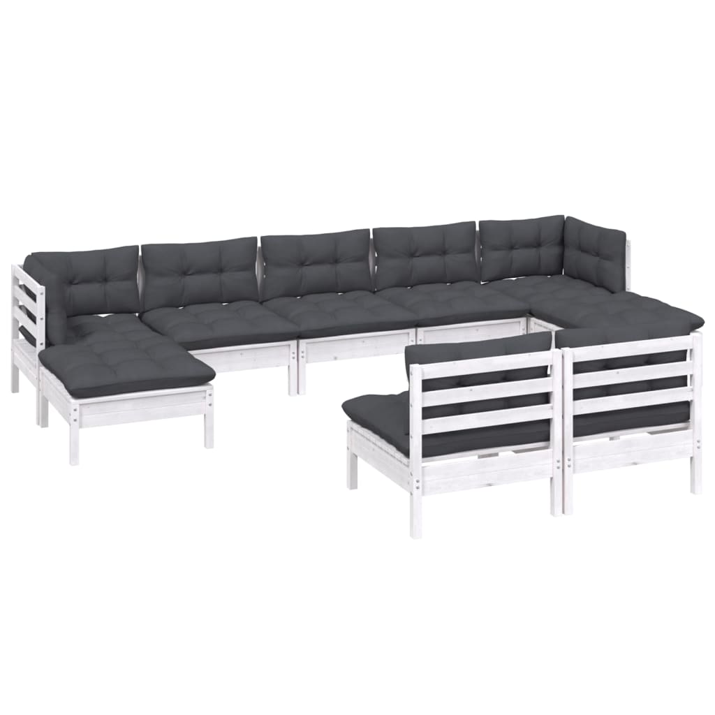 9 Piece Garden Lounge Set with Cushions White Pine Wood