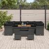 Ensemble de canapés de jardin 10 pièces avec coussins noir poly rotin acacia, Ensemble de salle à manger de jardin 3 pièces 3363419