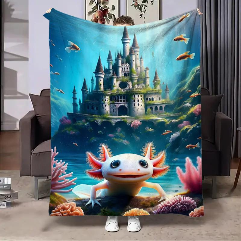 8 Sizes Cute Axolotl Printed Blanket Warm Soft and Comfortable Home Travel Blanket Sofa Bedding Cover Blanket Kids Gamer Gift