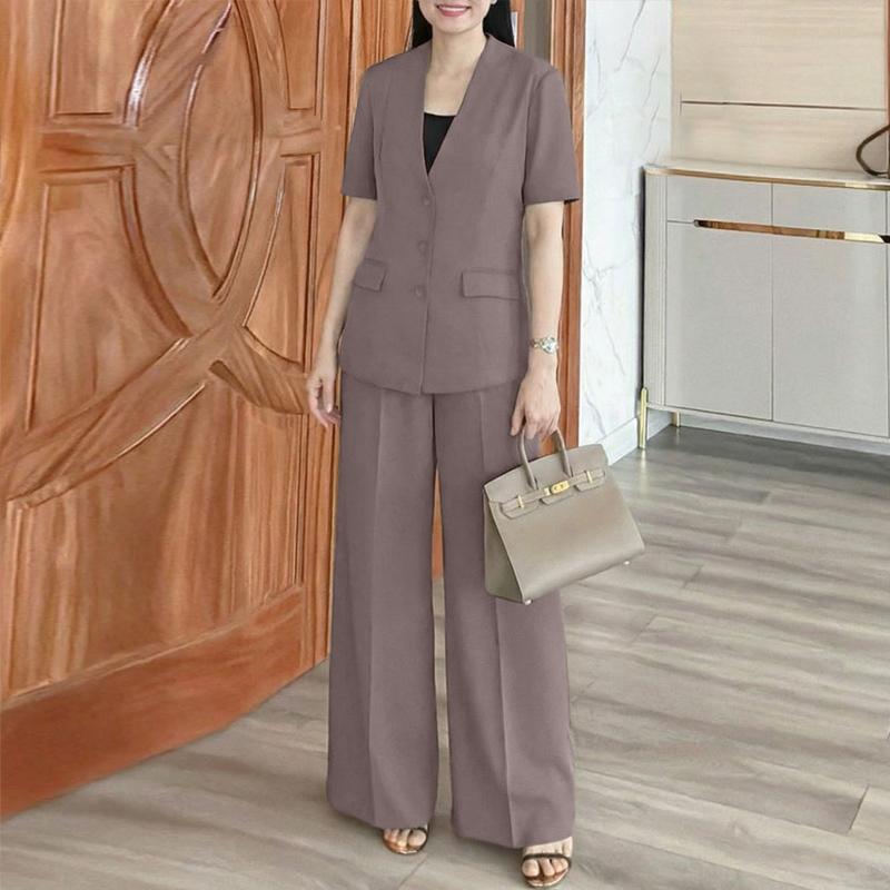 ZANZEA Women Short Sleeve Cardigan Blouse and Pants Casual Two Piece Suit Sets