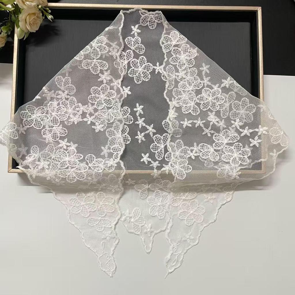 Pastoral French Lace Triangle Headscarf & Waistband Accessory - Women's Retro Sun Protection Silk Scarf