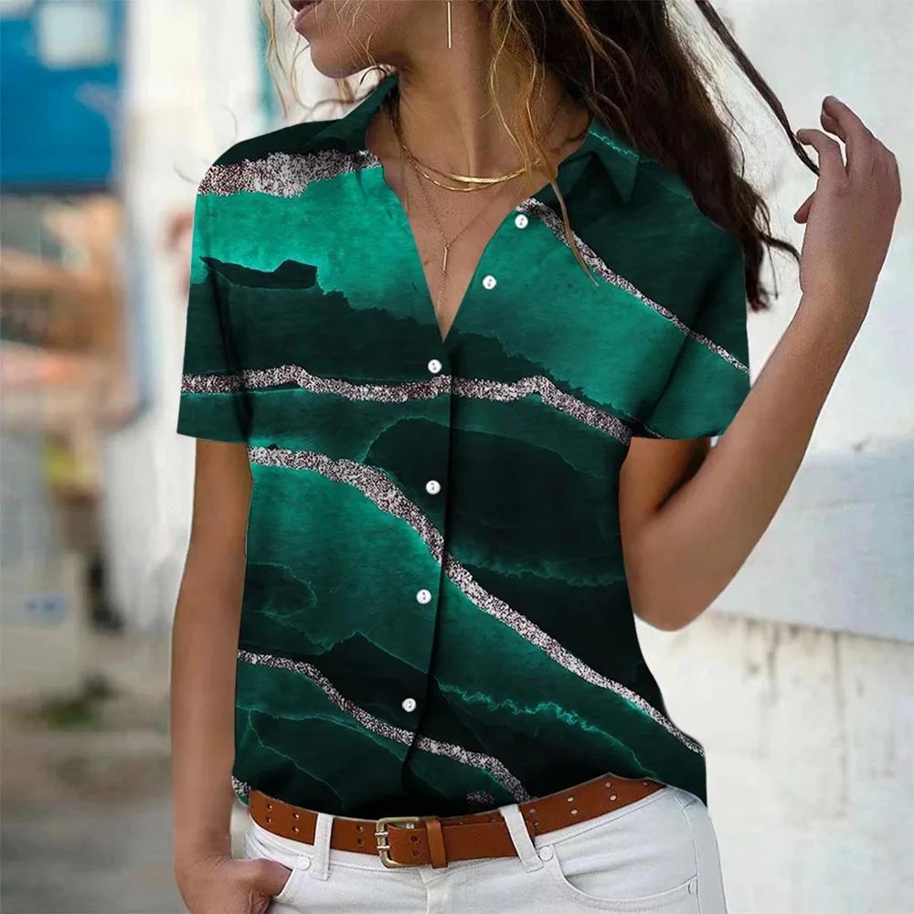 Fashion Women's Floral 3d Printed Short Sleeve Lapel Shirts Tops 2026 New Summer Blouses Tops