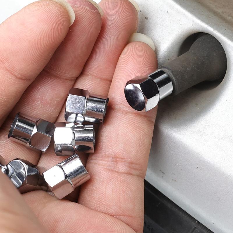 20/10Pcs Car Flat Head Valve Cap Universal Hexagonal Chrome Plated Dust Wheel Nozzle Decor Tyre Valve Stem Caps Auto Accessories