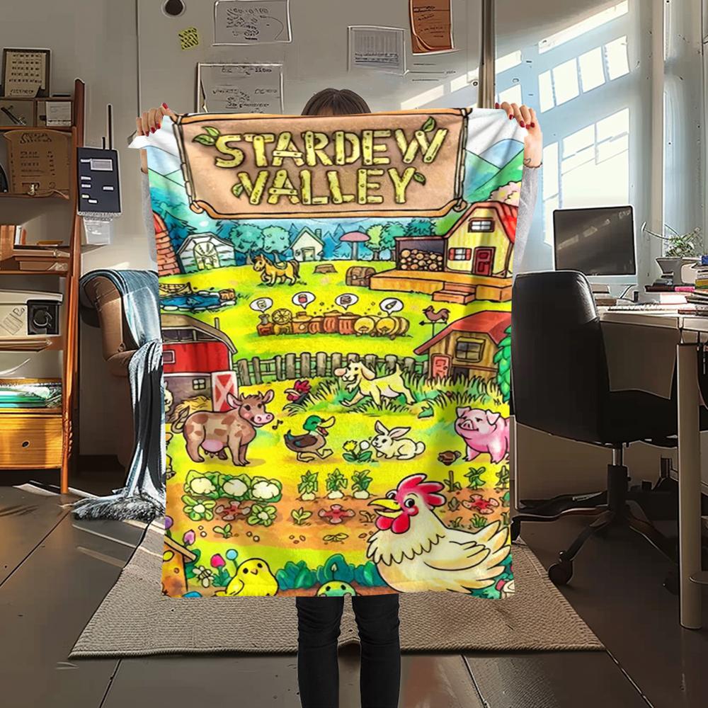 1PC Stardew Valley Print Flannel Blanket, High quality Comfortable for All Seasons, Home Decor, Warmth and Comfort, Perfect for Christmas Gifts179