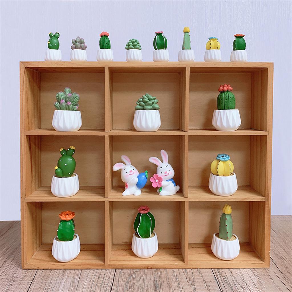 Mini Artificial Cactus and Bonsais Figure Resins Succulent Faux Potted Plant Figurine for Home and Office Desktop Decors
