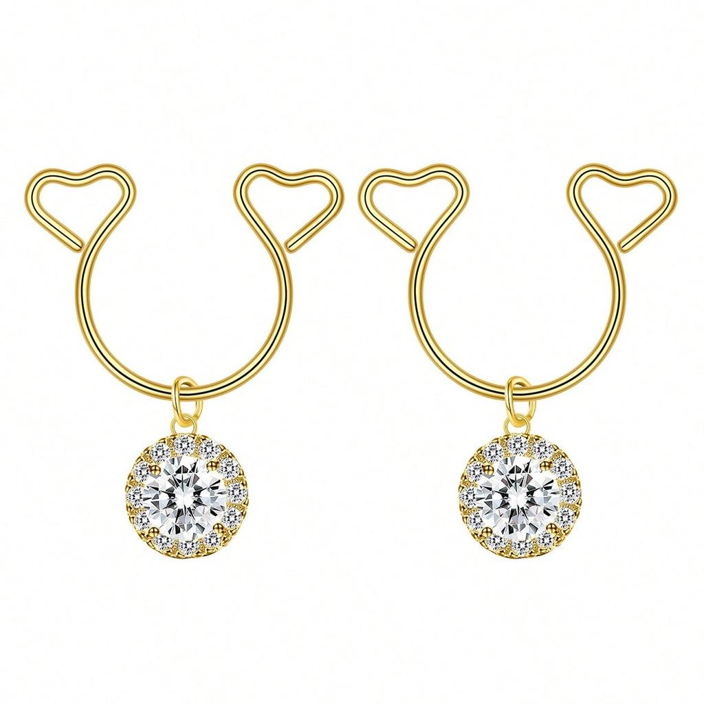 2 Pezzi Anello Finto Capezzolo a Forma di Cuore con Pendente Acciaio Inossidabile Anelli per Capezzoli Senza Perforazione Clip On Anelli per Capezzoli Piercing Finto per il Corpo