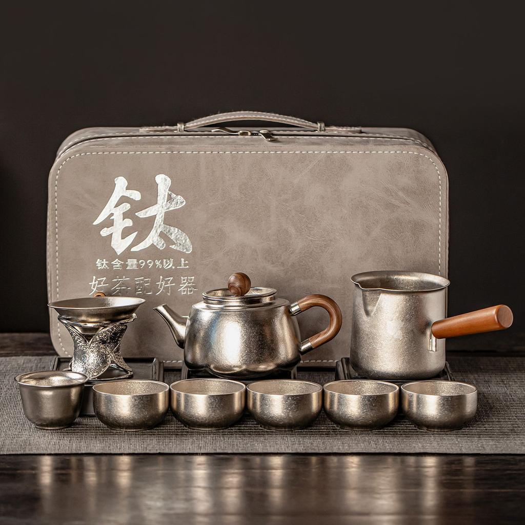 Pure Titanium Tea Set Household New High-end Brewing Teapot Kung Fu Cup Plate Gift Box Holiday Gift
