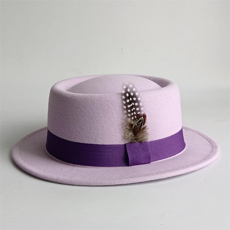 Fedora Hoed 4,5cm Donker Magenta Brede Rand Heren Mode Herfst/Winter Pork Pie Hoed Bruiloft Hoed Dames Hoed Gorras Para Hombres 56 -58cm gray