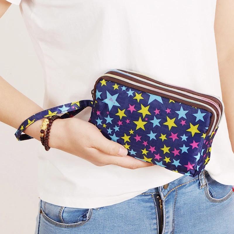 Thickened Three-Layer Long Zipper Pocket Purse Cute Washable Cloth Clutch Bag Women'S Handbag Wrist Mobile Phone Bag Quality