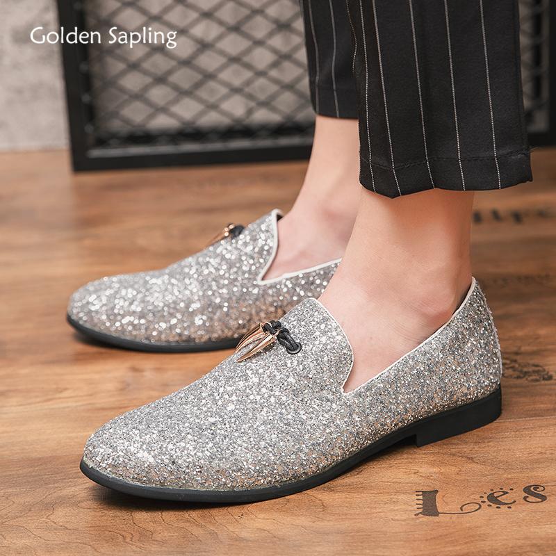 Golden Sapling Party Shoes Men Slip on Dress Flats Men's Formal Wedding Shoes Elegant Male Business Casual Loafers