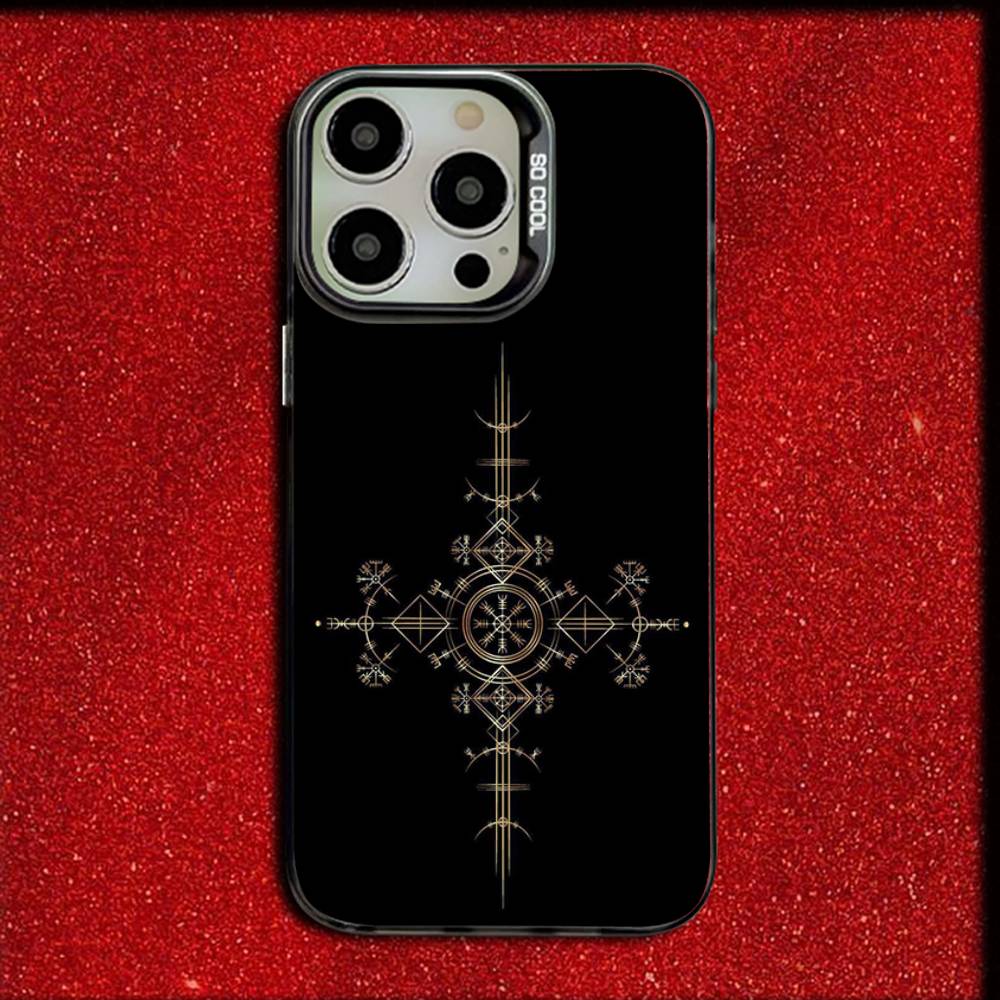 V-Viking V-Vegvisir Navigation Compass Phone Case For iPhone 16,15,14,13,12,11,Mini,Pro,E,SE4,MAX Candy Matte Black Cover