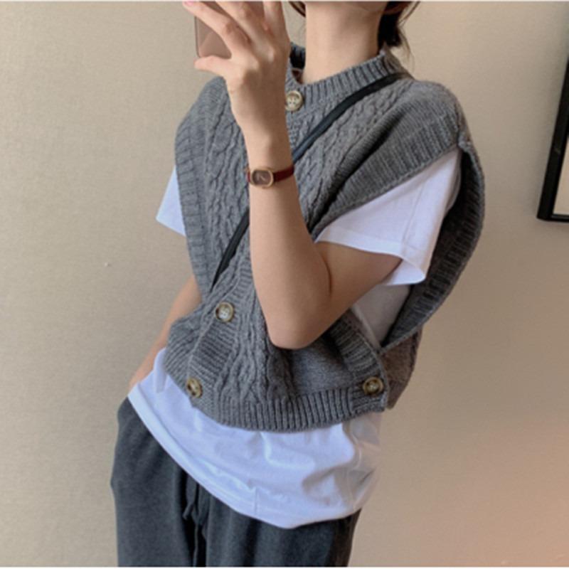 Autumn Winter O Neck Women Twist Sleeveless Cardigan Sweater Vest Korean Style Knitted Casual Short Tank Tops Fashion Elegant Clothing