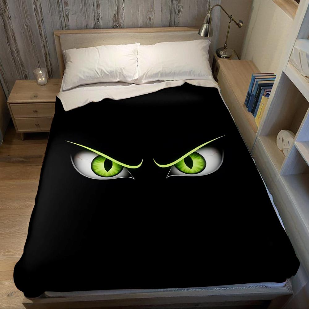 Neon Cat Eyes Flannel Blanket Warm Soft Halloween Christmas Couch Warm Cozy Decorative Decor Gift for All Season